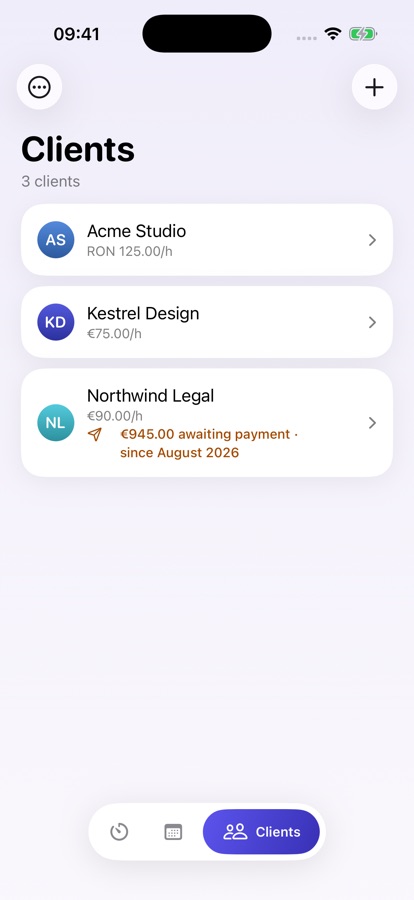 Clients list with hourly rates